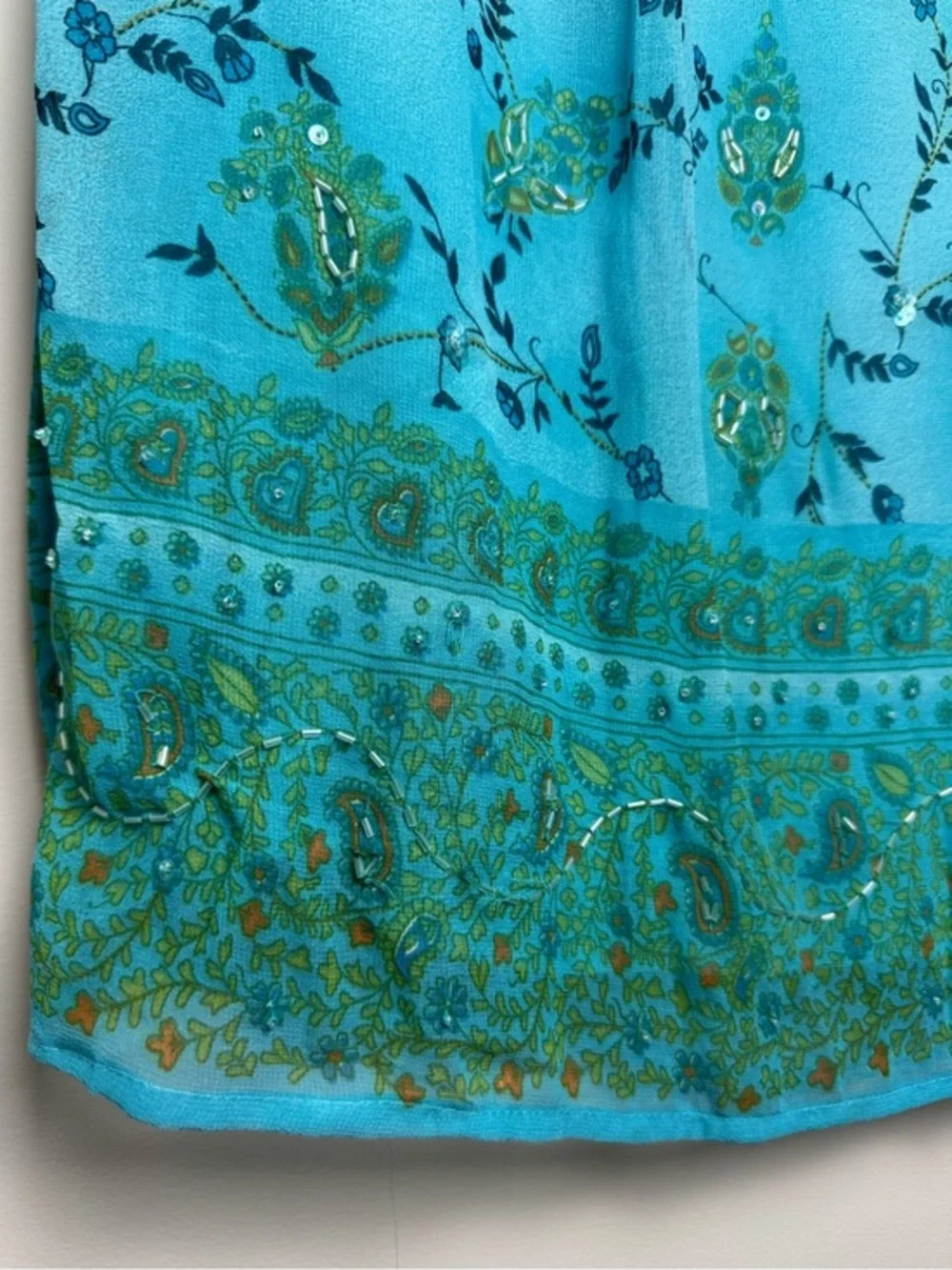 NWT Vintage Fashion Bug Turquoise Blue Maxi Skirt with Green Paisley Print